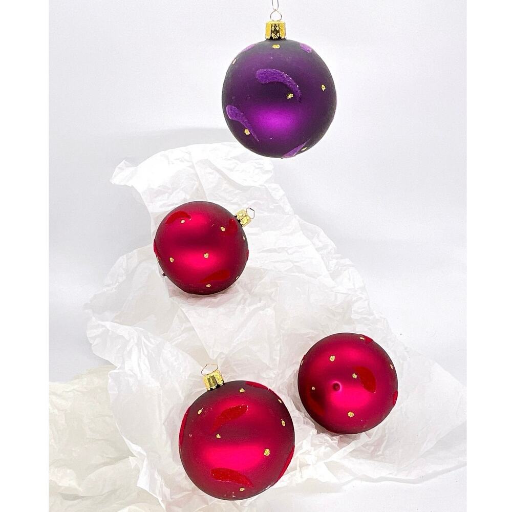 Set of (4) MCM Christborn Hand-painted & Flocked Glass Ornaments